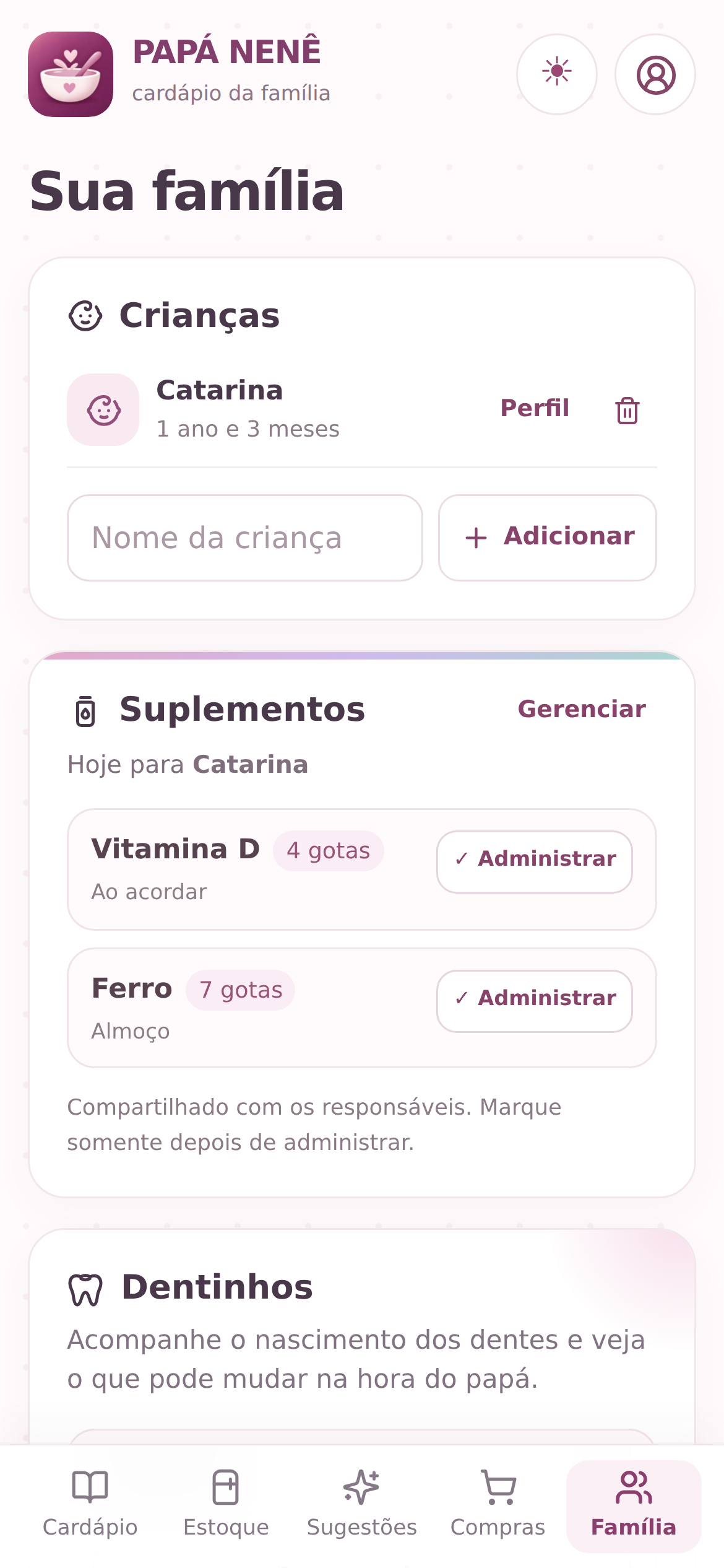 Área real da família no PAPÁ NENÊ